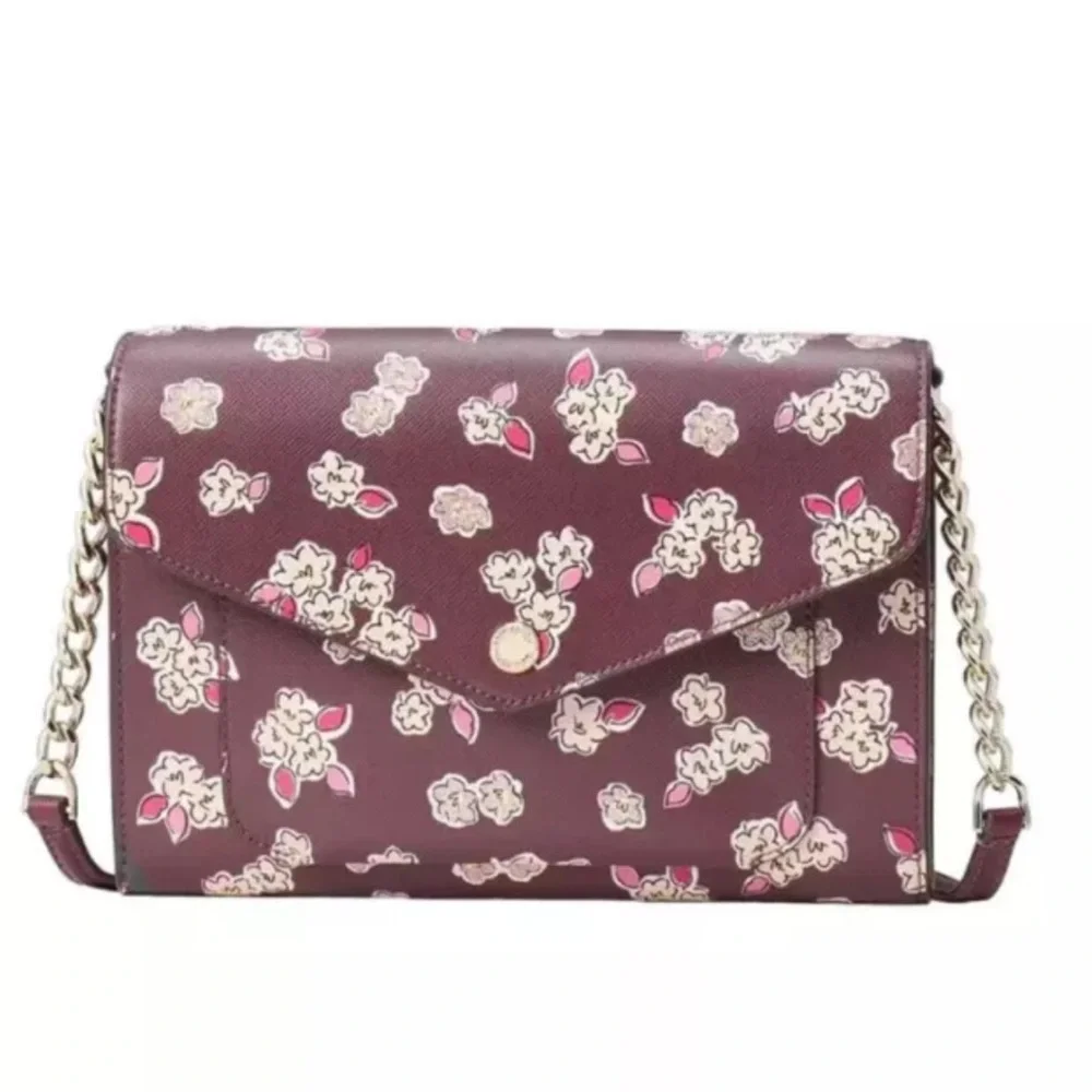Kate Spade Frosted Floral Tinsel Flap Crossbody Bag/Clutch In Deep Berry